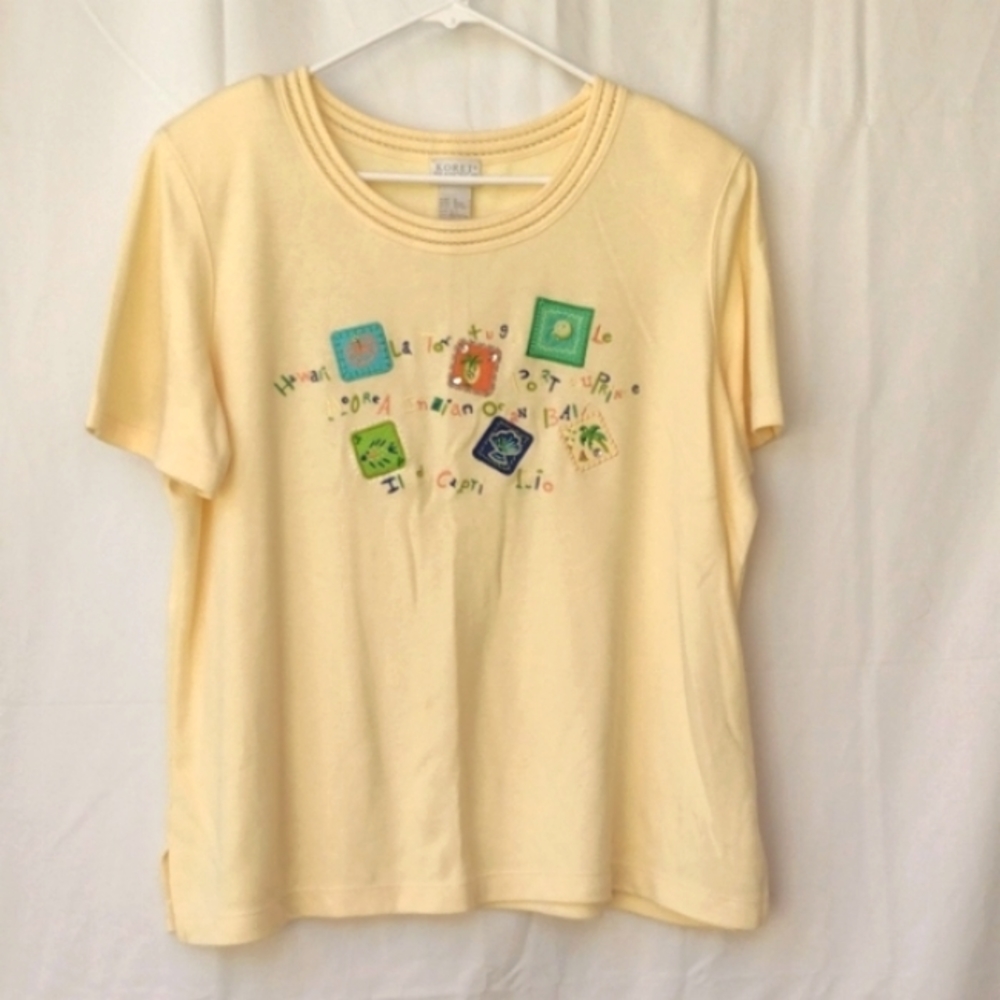 VTG Koret Yellow Travel Embroidered T-shirt L